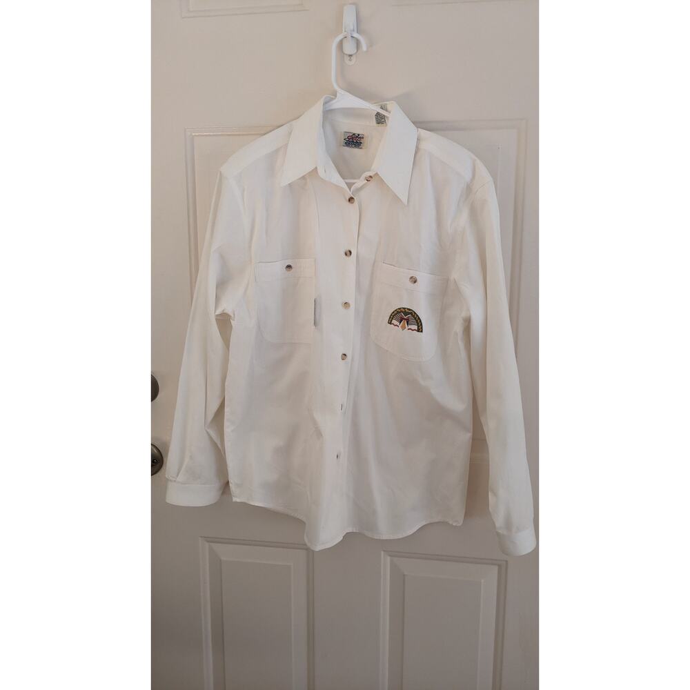 Chic Schooners White Rockabilly 70s Vintage Made in Macau Button Down, Size 14